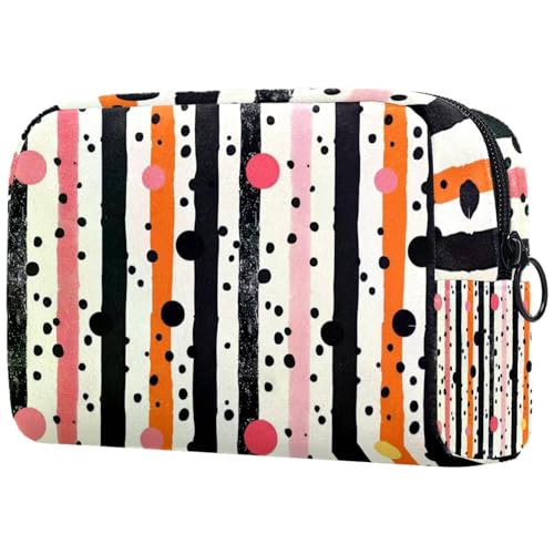 Make-up-Tasche für Damen, niedliche Kosmetiktasche, Streifen und Punkte, bunt, leicht, Kulturbeutel, Organizer, Aufbewahrungstasche für Mädchen, Frauen und Mütter, multi, 18.5x7.5x13cm/7.3x3x5.1in, von Generisch