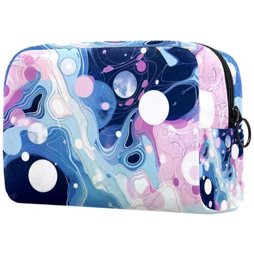Make-up-Tasche für Damen, niedliche Kosmetiktasche, blau, weiß, rosa, abstraktes Grafikmuster, leicht, Kulturbeutel, Make-up-Tasche, Organizer, Aufbewahrungstasche für Mädchen, Frauen und Mütter, von Generisch