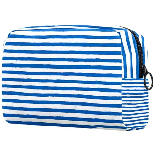 Make-up-Tasche für Damen, niedliche Kosmetiktasche, blau-weiß gestreiftes Muster, leicht, Kulturbeutel, Make-up-Tasche, Organizer, Aufbewahrungstasche für Mädchen, Frauen und Mütter, multi, von Generisch