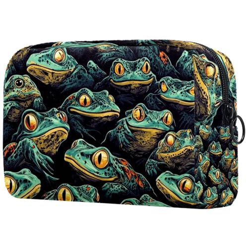 Make-up-Tasche für Damen, niedliche Kosmetiktasche, dichtes Froschkopf-Muster, leicht, Kulturbeutel, Organizer, Aufbewahrungstasche für Mädchen, Frauen und Mütter, multi, 18.5x7.5x13cm/7.3x3x5.1in, von Generisch