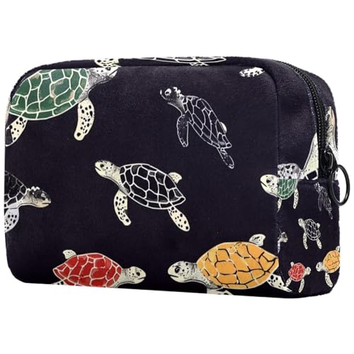 Make-up-Tasche für Damen, niedliche Kosmetiktasche, nahtlos, Schildkröte, schwarzer Hintergrund, leicht, Kulturbeutel, Organizer, Aufbewahrungstasche für Mädchen, Frauen und Mütter, multi, von Generisch