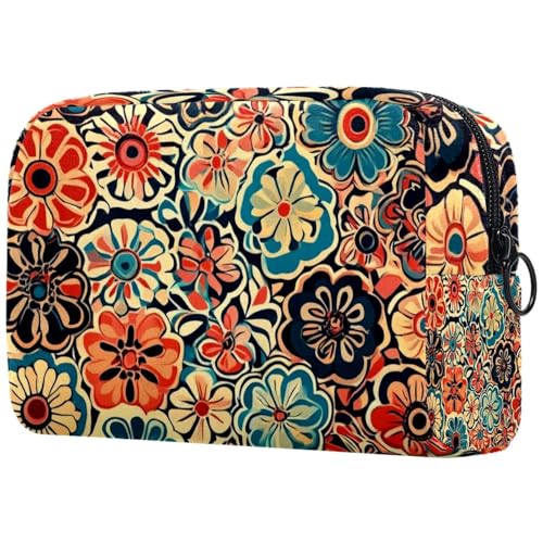Make-up-Tasche für Geldbörse, Reise-Kosmetiktasche, Make-up-Tasche, tragbar, vielseitig, Reißverschlusstasche für Damen, Bohemian-Vintage-Stil, multi, 18.5x7.5x13cm/7.3x3x5.1in, Art déco von Generisch
