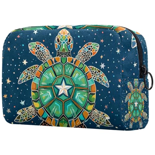 Make-up-Tasche für Geldbörse, Reise-Kosmetiktasche, Make-up-Tasche, tragbar, vielseitig, Reißverschlusstasche für Damen, Sternenhimmel, Schildkröte, multi, 18.5x7.5x13cm/7.3x3x5.1in, Art déco von Generisch