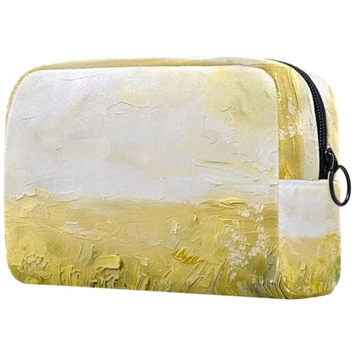 Make-up-Tasche für Geldbörse, Reise-Kosmetiktasche, Make-up-Tasche, tragbar, vielseitig, Reißverschlusstasche für Damen, abstrakte weiße gelbe Malerei, multi, 18.5x7.5x13cm/7.3x3x5.1in, Art déco von Generisch