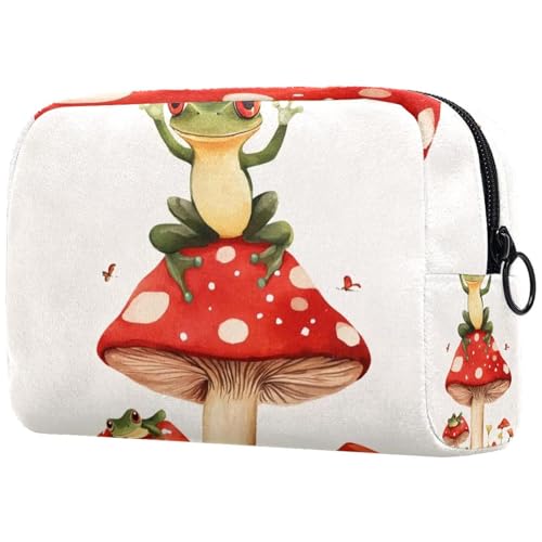 Make-up-Tasche für Geldbörse, Reise-Kosmetiktasche, Make-up-Tasche, tragbar, vielseitig, Reißverschlusstasche für Damen, lustiger Frosch, stehender Pilz, multi, 18.5x7.5x13cm/7.3x3x5.1in, Art déco von Generisch