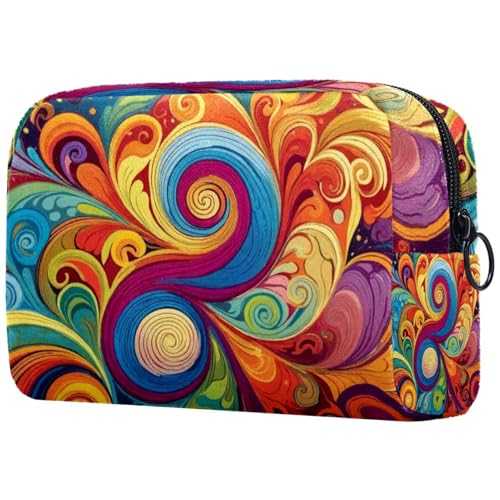 Make-up-Tasche für Geldbörse, Reise-Kosmetiktasche, Make-up-Tasche, tragbar, vielseitig, mit Reißverschluss für Damen, abstrakter, bunter fließender Wirbel-Druck, multi, 18.5x7.5x13cm/7.3x3x5.1in, Art von Generisch
