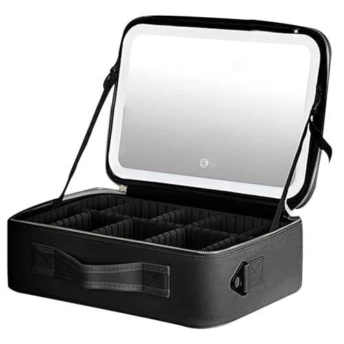 Make -up -Tasche groß mit Fächern - Reisekosmetikorganisator mit beleuchtetem Spiegel, vielseitiger Toilettenbeutel | Schönheitsbeutel mit hoher Kapazität für Geldbörse, Urlaub und tägliche Aufbewahru von Generisch