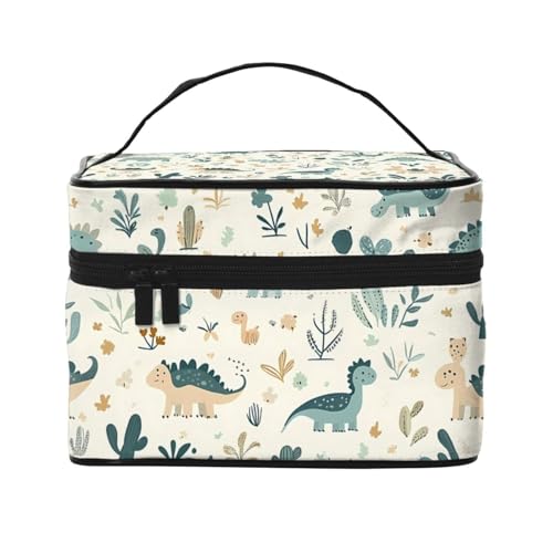 Make-up-Tasche mit Dinosaurier-Blättern, niedliches Tier, Reise-Kulturbeutel, Organizer für Frauen und Mädchen, tragbarer Kosmetikkoffer von Generisch