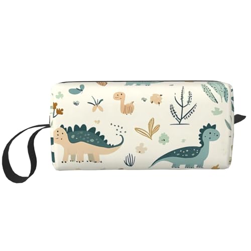 Make-up-Tasche mit Dinosaurier-Blättern, wasserabweisend, Reise-Kulturbeutel, Organizer für Damen und Herren, niedliche Tier-Kosmetik-Aufbewahrungstasche mit Reißverschluss, tragbare kleine von Generisch
