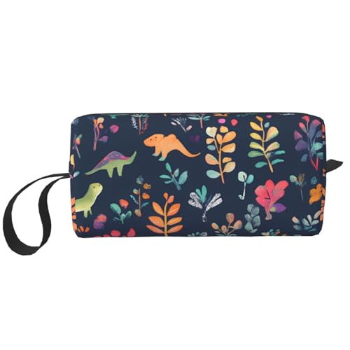 Make-up-Tasche mit Dinosaurier-Blume, wasserabweisend, Reise-Kulturbeutel, Organizer für Damen und Herren, Waldblätter, Kosmetik-Aufbewahrungstasche mit Reißverschluss, tragbare kleine Werkzeugtasche von Generisch