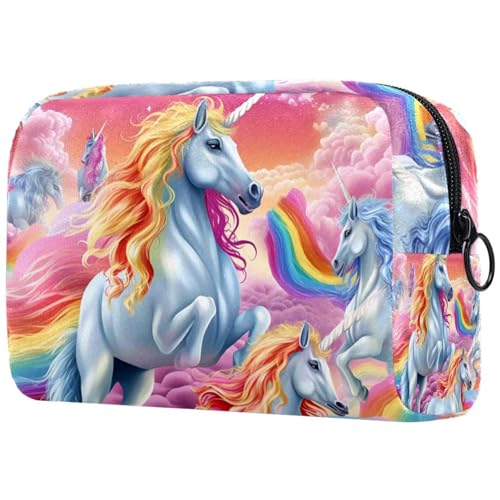 Make-up-Tasche mit Regenbogen-Einhorn, Kosmetiktasche für Damen, große Make-up-Tasche, Organizer, Make-up-Kulturbeutel, Mehrfarbig 7, 18.5x7.5x13cm/7.3x3x5.1in, Art déco von Generisch