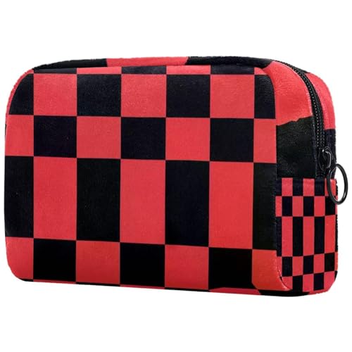 Make-up-Tasche mit Reißverschluss, Retro, schwarz und rot, kariert, niedlich, wasserdicht, Kosmetiktasche, Geburtstagsgeschenk für Frauen und Mädchen, multi, 18.5x7.5x13cm/7.3x3x5.1in, Art déco von Generisch