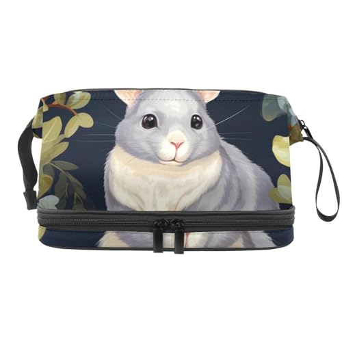 Make-up-Tasche mit Reißverschluss, tragbare Reise-Kosmetiktasche für Damen, Chinchillas-Muster, Make-up-Organizer, Oxford-Stoff, wasserdicht, mehrfarbig 4, 27x15x14 cm/10.6x5.9x5.5 in, Kosmetiktasche von Generisch