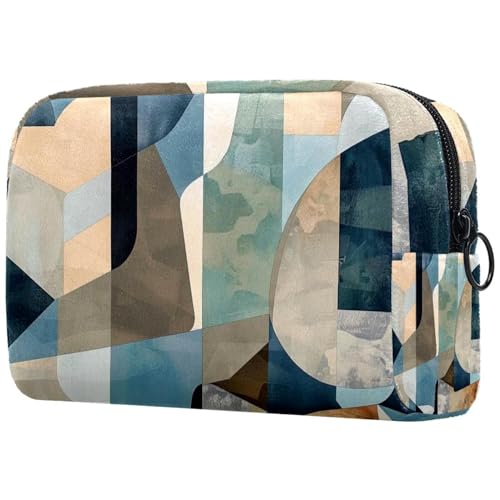 Make-up-Tasche mit abstraktem geometrischem Design – Kosmetiktasche für Damen, große Make-up-Tasche, Organizer, Make-up-Kulturbeutel, multi, 18.5x7.5x13cm/7.3x3x5.1in, Art déco von Generisch