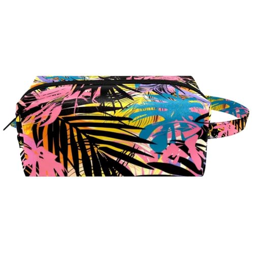 Make-up-Tasche mit buntem tropischem Muster, zum Aufhängen, wasserabweisend, Leder, Kulturbeutel, Reisetasche mit Griff, tragbare Kosmetiktasche für Damen, Herren, Mädchen, Mehrfarbig 07, 8.2x3.1x3.5 von Generisch
