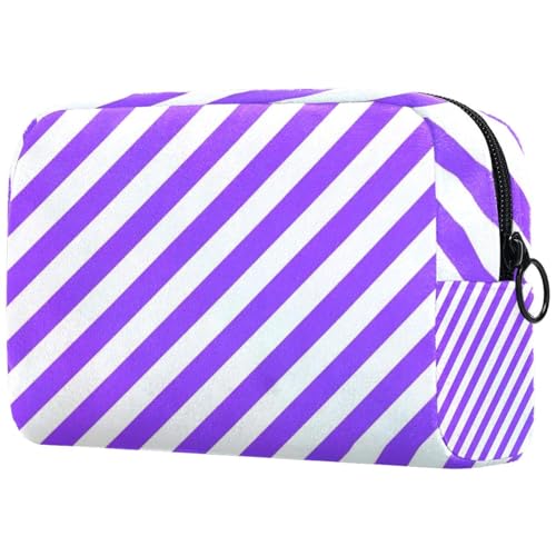 Make-up-Tasche mit gestreiftem Aufdruck, Kosmetiktasche für Damen, große Make-up-Tasche, Organizer, Make-up-Kulturbeutel, Lila und Weiß, multi, 18.5x7.5x13cm/7.3x3x5.1in, Art déco von Generisch