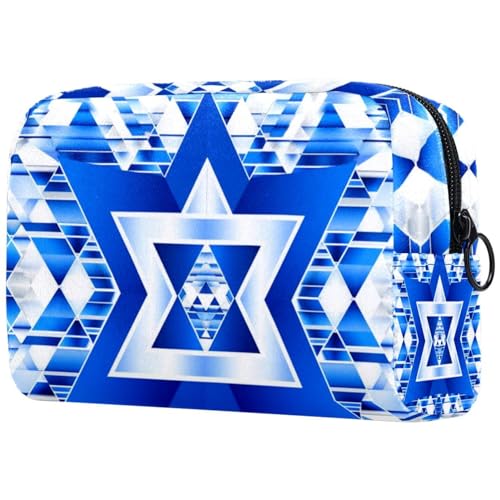 Make-up-Tasche mit israelischer Flagge, blaue Drucke, Kosmetiktasche für Damen, große Make-up-Tasche, Organizer, Make-up-Kulturbeutel, Mehrfarbig 1, 18.5x7.5x13cm/7.3x3x5.1in, Art déco von Generisch