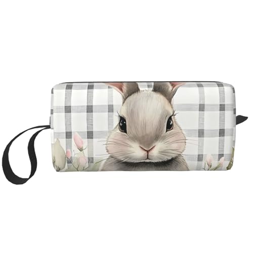 Make-up-Tasche mit niedlichem Hasen-Blumenmuster, wasserabweisend, Reise-Kulturbeutel, Organizer für Damen und Herren, Kaninchen, Ostern, Kosmetik-Aufbewahrungstasche mit Reißverschluss, tragbare von Generisch
