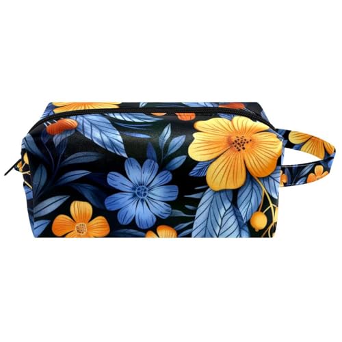 Make-up-Tasche mit sommerlichem Blumenmuster, wasserabweisend, Leder, Kulturbeutel, Reisetasche mit Griff, tragbare Kosmetiktasche für Damen, Herren, Mädchen, Mehrfarbig 07, 8.2x3.1x3.5 in/21x8x9 cm von Generisch