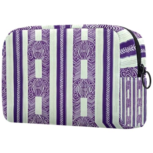 Make-up-Tasche mit violettem Streifenmuster, Kosmetiktasche für Damen, große Make-up-Tasche, Organizer, Make-up-Kulturbeutel, multi, 18.5x7.5x13cm/7.3x3x5.1in, Art déco von Generisch