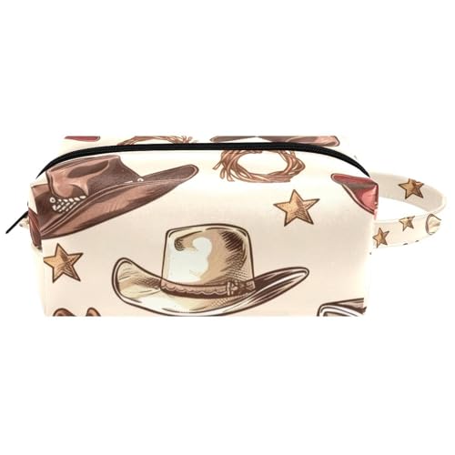 Make-up-Tasche zum Aufhängen, Motiv: Cowboy, Western und Wilder Westen, wasserabweisend, Leder, Kulturbeutel, Reisetasche mit Griff, tragbare Kosmetiktasche für Damen, Herren, Mädchen, Mehrfarbig 03, von Generisch