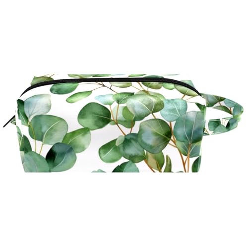 Make-up-Tasche zum Aufhängen, wasserfest, Leder, Kulturbeutel, Reisetasche mit Griff, tragbare Kosmetiktasche für Damen, Herren, Mädchen, Aquarell-Grün, Mehrfarbig 02, 8.2x3.1x3.5 in/21x8x9 cm von Generisch