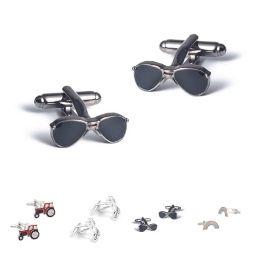 Manschettenknöpfe Herren 1 Paar Notizen Regenbogen Sonnenbrille Rot Traktor Form Französischer Herrenanzug Hemd Manschettenknöpfe von Generisch