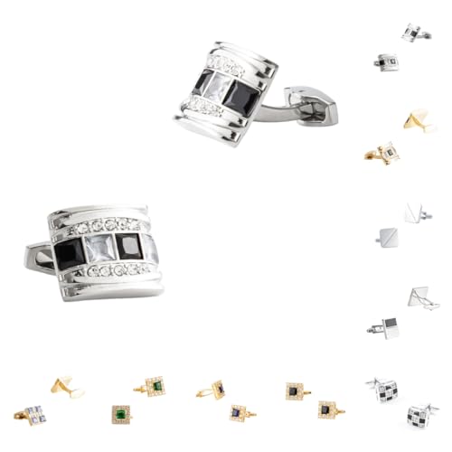 Manschettenknöpfe Herren 1 Paar Quadratische, Eingelegte Manschettenknöpfe Aus Glänzend Gebürstetem Französischem Herrenanzug Aus Zirkon von Generisch