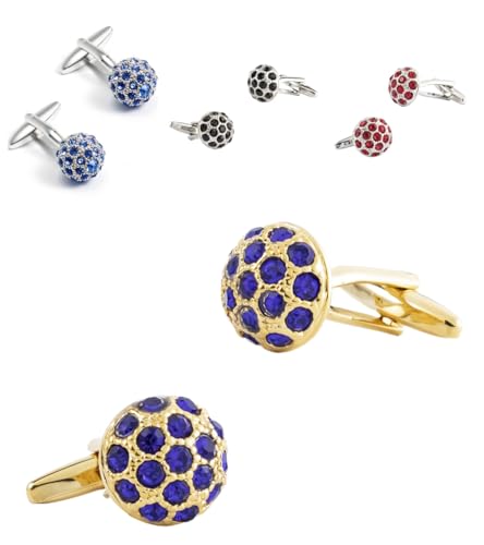 Manschettenknöpfe Herren 1 Paar Runde Hemisphäre Farbige Strasssteine Blau Kugelförmig Französisches Herrenanzughemd Manschettenknöpfe Manschettenknöpfe von Generisch
