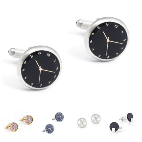Manschettenknöpfe Herren 1 Paar Runde Uhr Sternenhimmel Muster Französischer Herrenanzug Hemd Manschettenknöpfe von Generisch