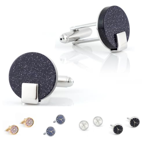 Manschettenknöpfe Herren 1 Paar Runde Uhr Sternenhimmel Muster Französischer Herrenanzug Hemd Manschettenknöpfe von Generisch