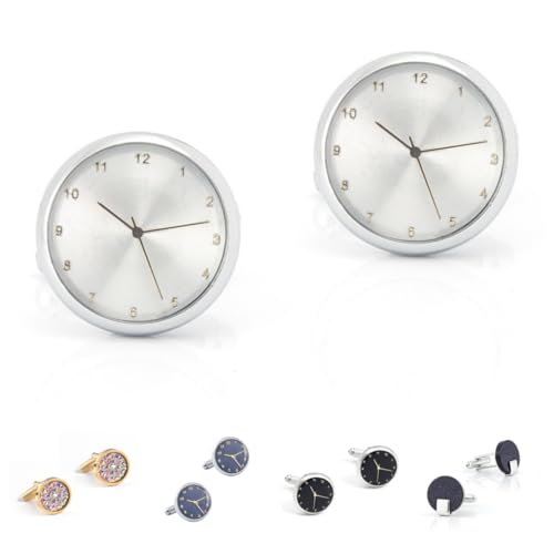 Manschettenknöpfe Herren 1 Paar Runde Uhr Sternenhimmel Muster Französischer Herrenanzug Hemd Manschettenknöpfe von Generisch