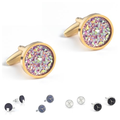 Manschettenknöpfe Herren 1 Paar Runde Uhr Sternenhimmel Muster Französischer Herrenanzug Hemd Manschettenknöpfe von Generisch