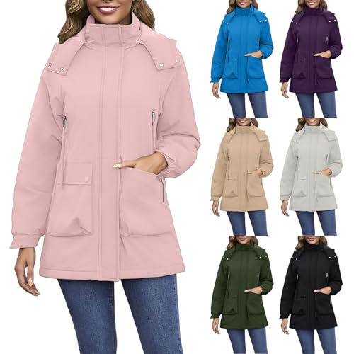 Mantel Damen Herbst, Winterjacke Wasserdicht Regenjacke Winter Warm Wintermantel Softshelljacke Winterparka Fleece Gefüttert Jacke Regenmantel Outdoorjacke, Softshelljacke Für Damen Lang von Generisch
