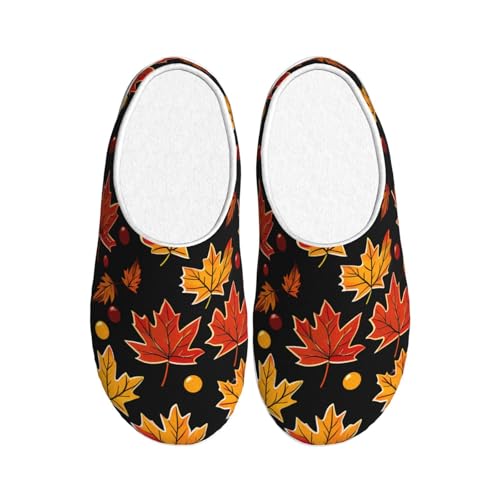 Maple Leaf Damen Hausschuhe Flanell Haus Pantoffeln für Herren Herbst Blätter rutschfeste Warme Winterschuhe für Indoor Outdoor, mehrfarbig, 3X-Large von Generisch