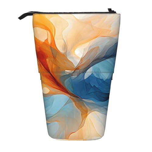 Marble Line Stehendes Federmäppchen, blau / orange, Marmor-Stifttasche, Teleskop-Federtasche, Pop-Up-Kosmetiktasche, Schreibwaren-Organizer für Schule, Büro, Reisen von Generisch