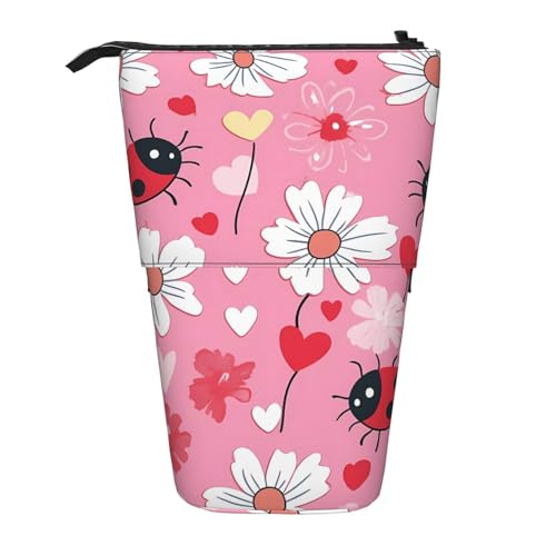 Marienkäfer Gänseblümchen Stehendes Federmäppchen Blume Vogel Stifteetui Halter Teleskop-Bleistifttasche Pop-Up-Kosmetiktasche Schreibwaren-Organizer für Schule, Büro, Reisen von Generisch