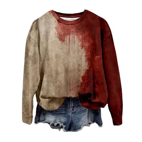 Marine Oversize Damen Problem Gelöst Sweatshirt I'm Fine Pullover Blood Halloween Kostüm Langarm Kapuzenpullover Oberteile Mit Blutigem Blutige Wunde Blut Verletzung Bedrucktes Sweater Streetwear XXL von Generisch