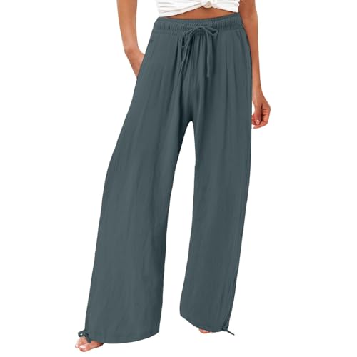 Marine Rosa Sommerhose Damen Leicht Palazzo Hose Elegant Sommer High Waist Baggy Freizeithose Culottes Flatterhose Baumwolle Leinen Weite Hosen mit Taschen Kordelzug Elastisch Einfarbig Stoffhose S M von Generisch