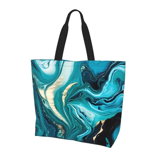 Marmor Türkis Tote Bag Damen Schulterhandtaschen Blaugrün Linie Einkaufstaschen Wasserabweisend Große Handtasche mit Innentasche für Arbeit Reise Schule von Generisch