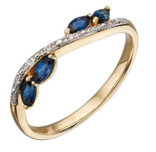 Marquise-Ring mit Saphir und Diamant, Gelbgold, 62, 375er 9-karätiges Gold, Blauer Saphir von Generisch