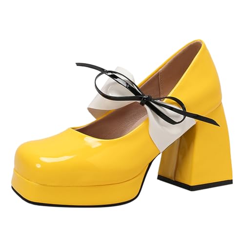 Mary Jane, Mary Jane Schuhe Damen Elegant Plateauschuhe Absatzschuhe Loafer Halbschuhe Platform Shoes Gelb 39 Mary Jane, Mary Jane Schuhe Damen Elegant Plateauschuhe Absatzschuhe Loafer Halbschuhe Platform Shoes Gelb 39 von Generisch
