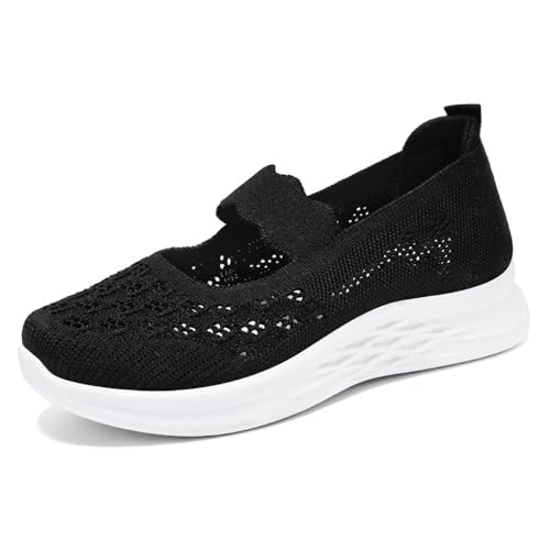 Mary Jane Damen-Schuhe, atmungsaktiv, gestrickt, Keilabsatz, bequem, lässig, leicht, Sneaker für Spaziergänge im Freien, Schwarz , 40 EU Mary Jane Damen-Schuhe, atmungsaktiv, gestrickt, Keilabsatz, bequem, lässig, leicht, Sneaker für Spaziergänge im Freien, Schwarz , 40 EU von Generisch