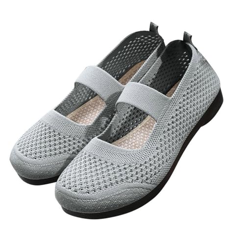 Mary Jane Damen-Wanderschuhe, Netzstoff, atmungsaktiv, gestrickt, Schlupfschuhe, leicht, rutschfest, gewebt, einfarbig, flache Schuhe für Frühling, Sommer, Outdoor, Joggen, grau, 39.5 EU von Generisch