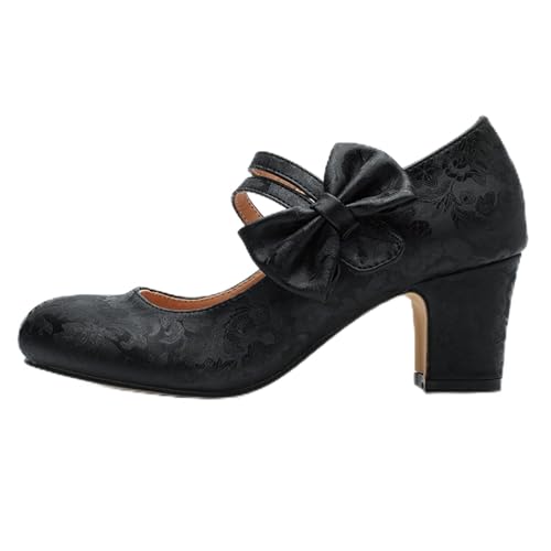 Mary Jane Pumps Damen Hochzeitsschuhe Retro Heels Bowknot Absatzschuhe Oktoberfest Dirndl Schuhe Arbeit Elegant Knöchelriemchen Trachtenschuhe Tanzschuhe Blockabsatz Damenschuhe von Generisch