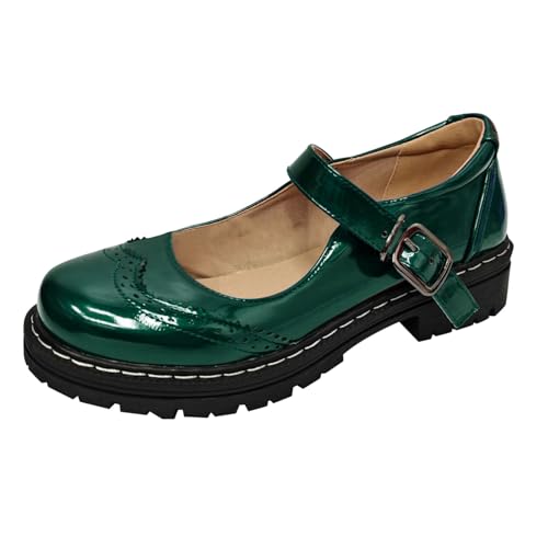 Mary Jane Schuhe Damen Flach Lederschuhe Mit Blockabsatz Elegante Modische Prinzessin Schuhe Bequeme Pu-Leder Mokassins Leicht Frauen Einzelneschuhe Plateausohle Freizeitschuhe mit Schnalle von Generisch