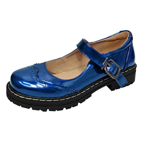 Mary Jane Schuhe Damen Flach Lederschuhe Mit Blockabsatz Elegante Modische Prinzessin Schuhe Bequeme Pu-Leder Mokassins Leicht Frauen Einzelneschuhe Plateausohle Freizeitschuhe mit Schnalle von Generisch