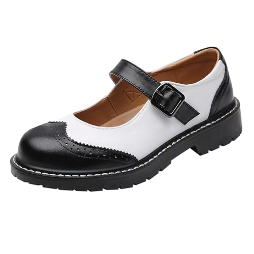 Mary Jane Schuhe Damen Flach Lederschuhe Mit Blockabsatz Elegante Modische Prinzessin Schuhe Bequeme Pu-Leder Mokassins Leicht Frauen Einzelneschuhe Plateausohle Freizeitschuhe mit Schnalle von Generisch
