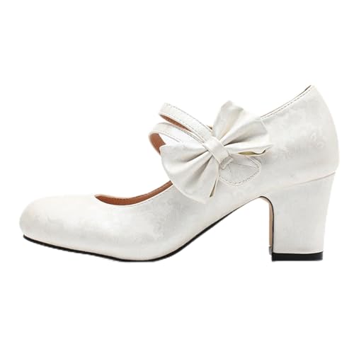 Mary Jane Schuhe Damen Pumps Hochzeitsschuhe Retro Heels Bowknot Absatzschuhe Oktoberfest Arbeit Tanzschuhe Blockabsatz Schuhe Elegant Knöchelriemchen Trachtenschuhe von Generisch