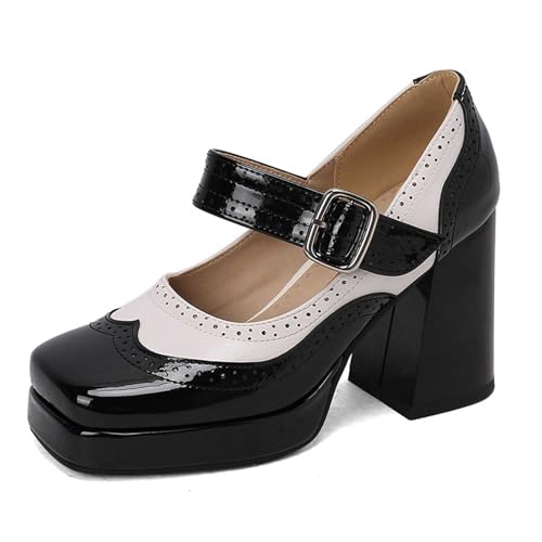 Mary Janes Plateau Damen Sandaletten Schnalle Geschlossene Tanzschuhe Elegant und Bequem Party Absatzschuhe Vintage Weite H Stöckelschuhe Abend Hochzeit Sandalen für Oktoberfest von Generisch